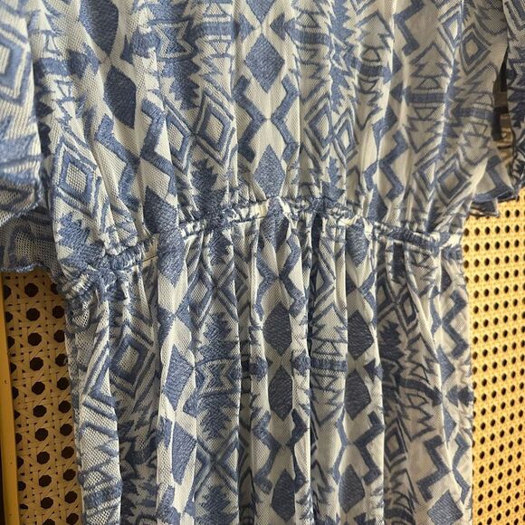 Nidodileda Sheer Jacquard Geometric Print Blue Maxi Dress Sz L Greece Made - Picture 8 of 12